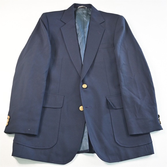 Vtg Haggar 39R‎ Navy Blue Hopsack Gold Button Mens Blazer Suit Jacket Sport Coat